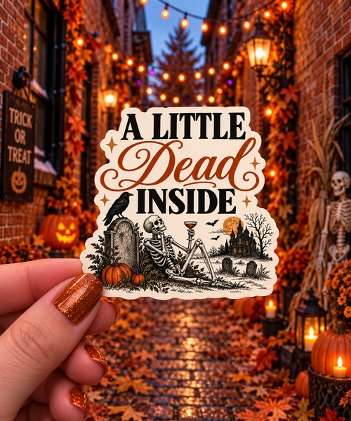A Little Dead Inside sticker, shown in use