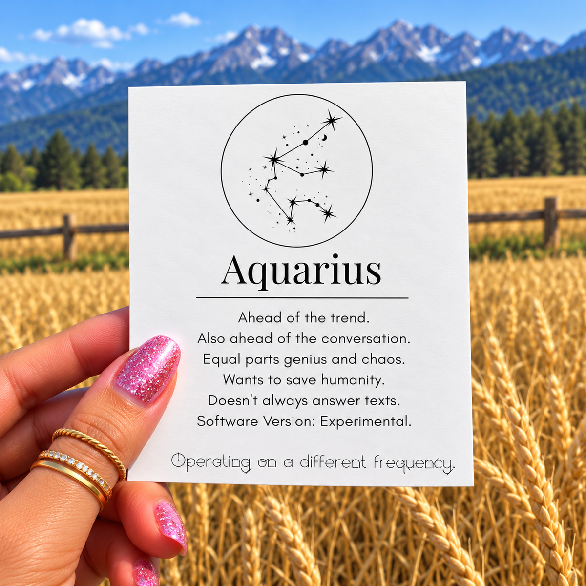 Aquarius Funny Zodiac sticker, shown in use