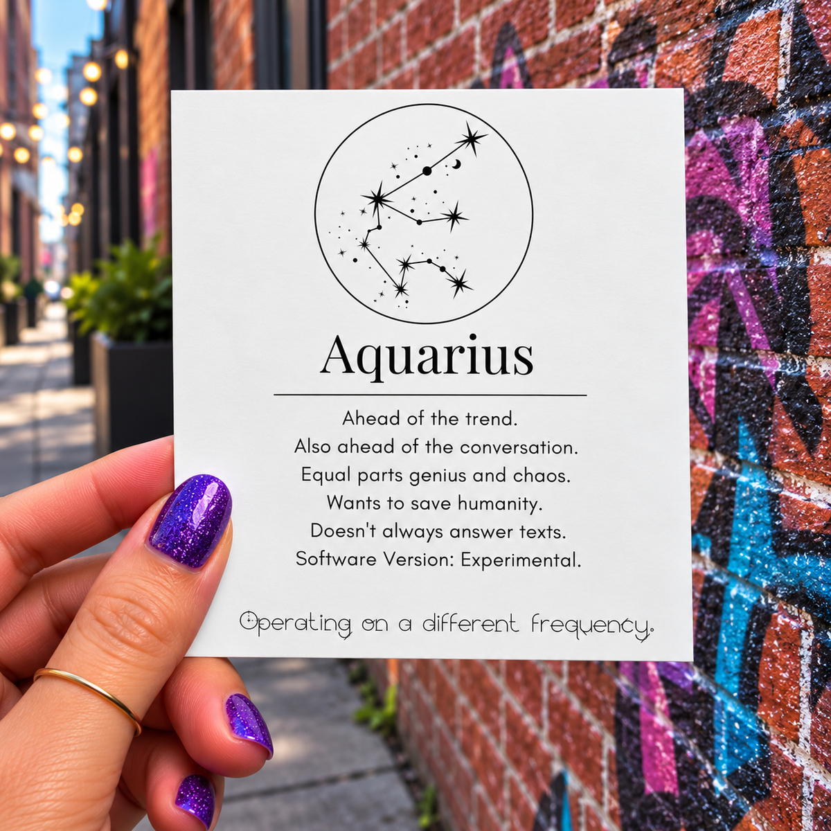Aquarius Funny Zodiac sticker, shown in use