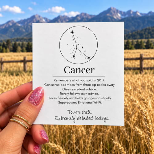 Cancer Funny Zodiac sticker, shown in use