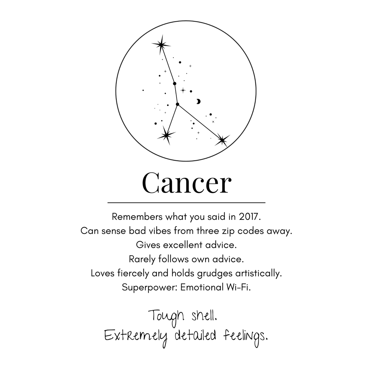Cancer Funny Zodiac sticker, flat artwork