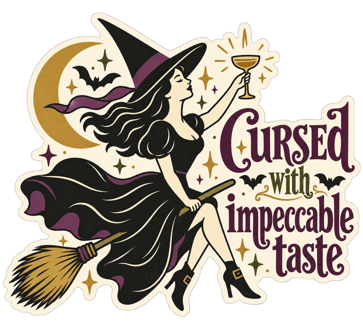 Cursed With Impeccable Taste sticker, flat artwork