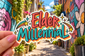 Elder Millennial sticker, shown in use
