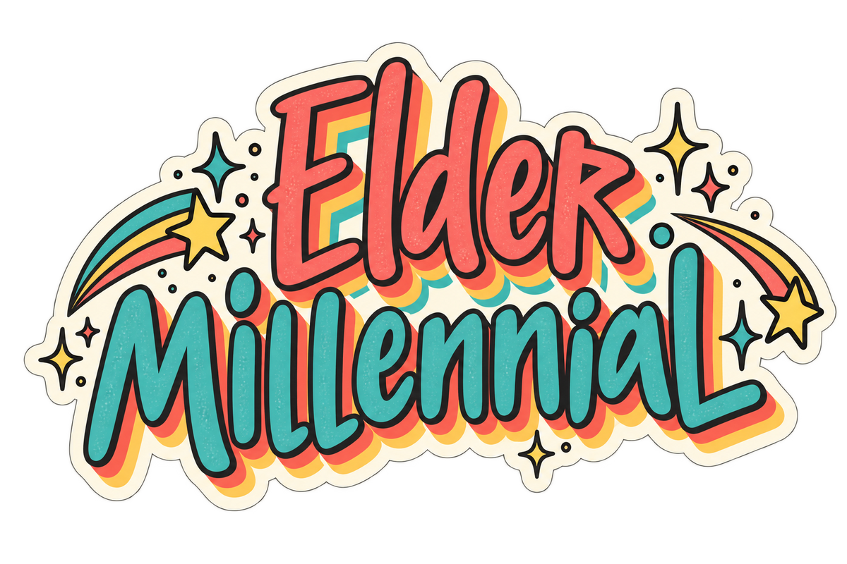 Elder Millennial sticker, flat artwork