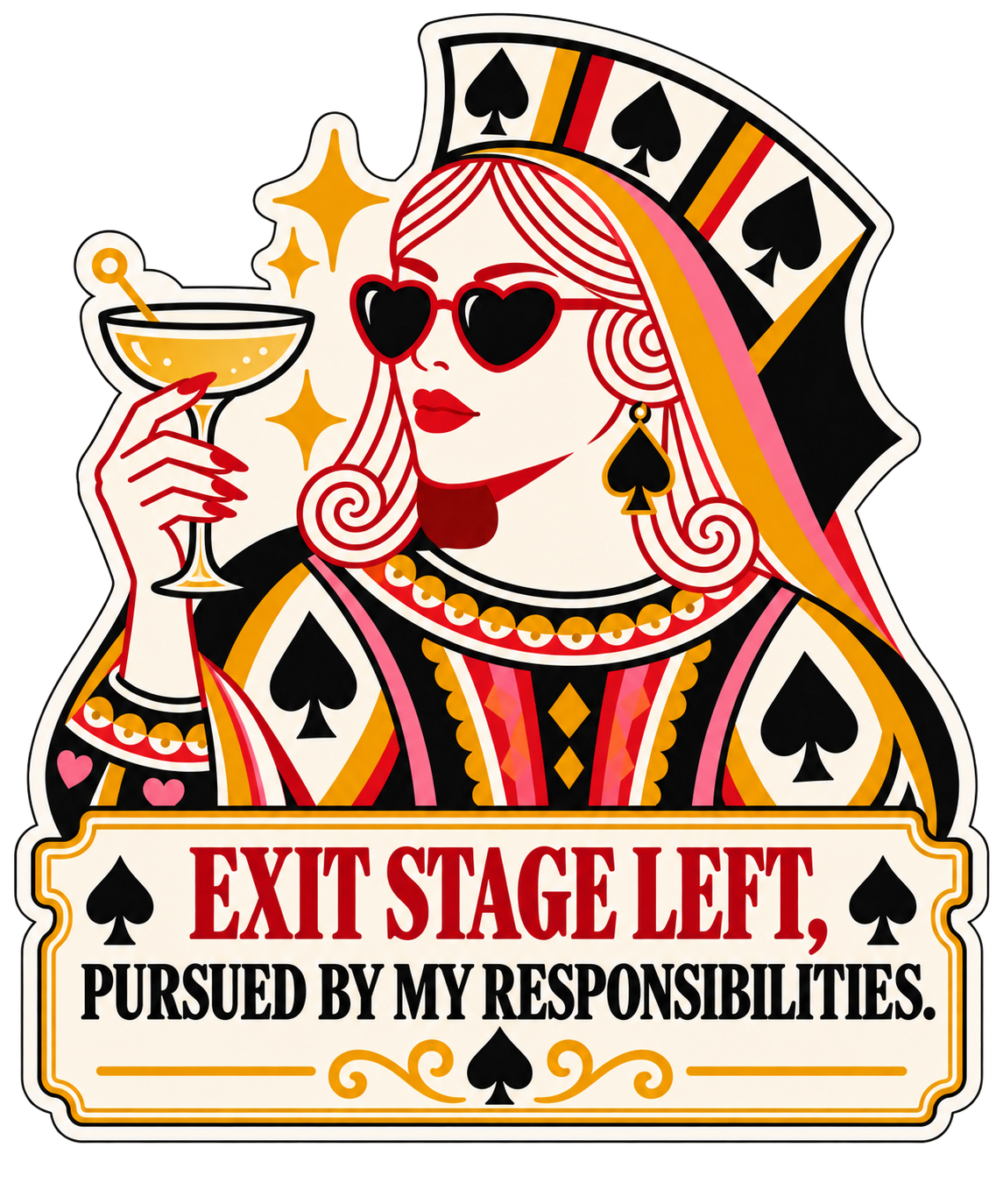 Exit Stage Left, Pursued by My Responsibilities sticker, flat artwork