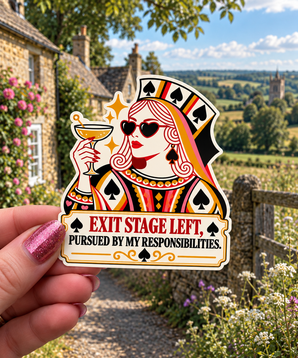 Exit Stage Left, Pursued by My Responsibilities sticker