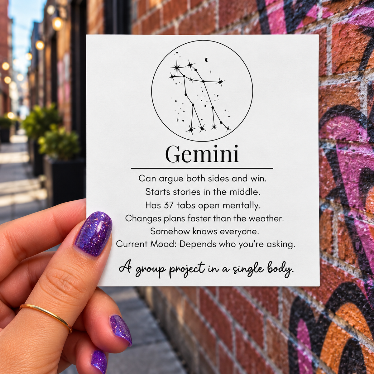 Gemini Funny Zodiac sticker, shown in use