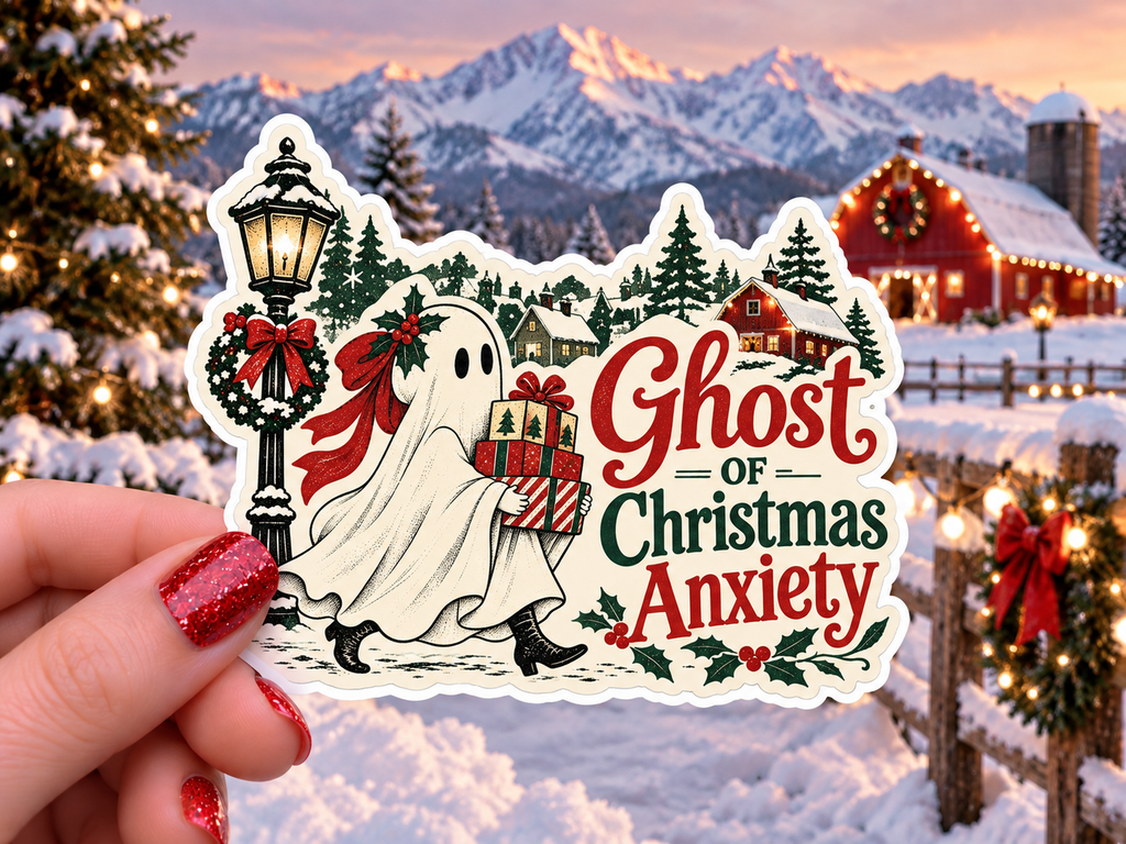 Ghost of Christmas Anxiety design, shown in use