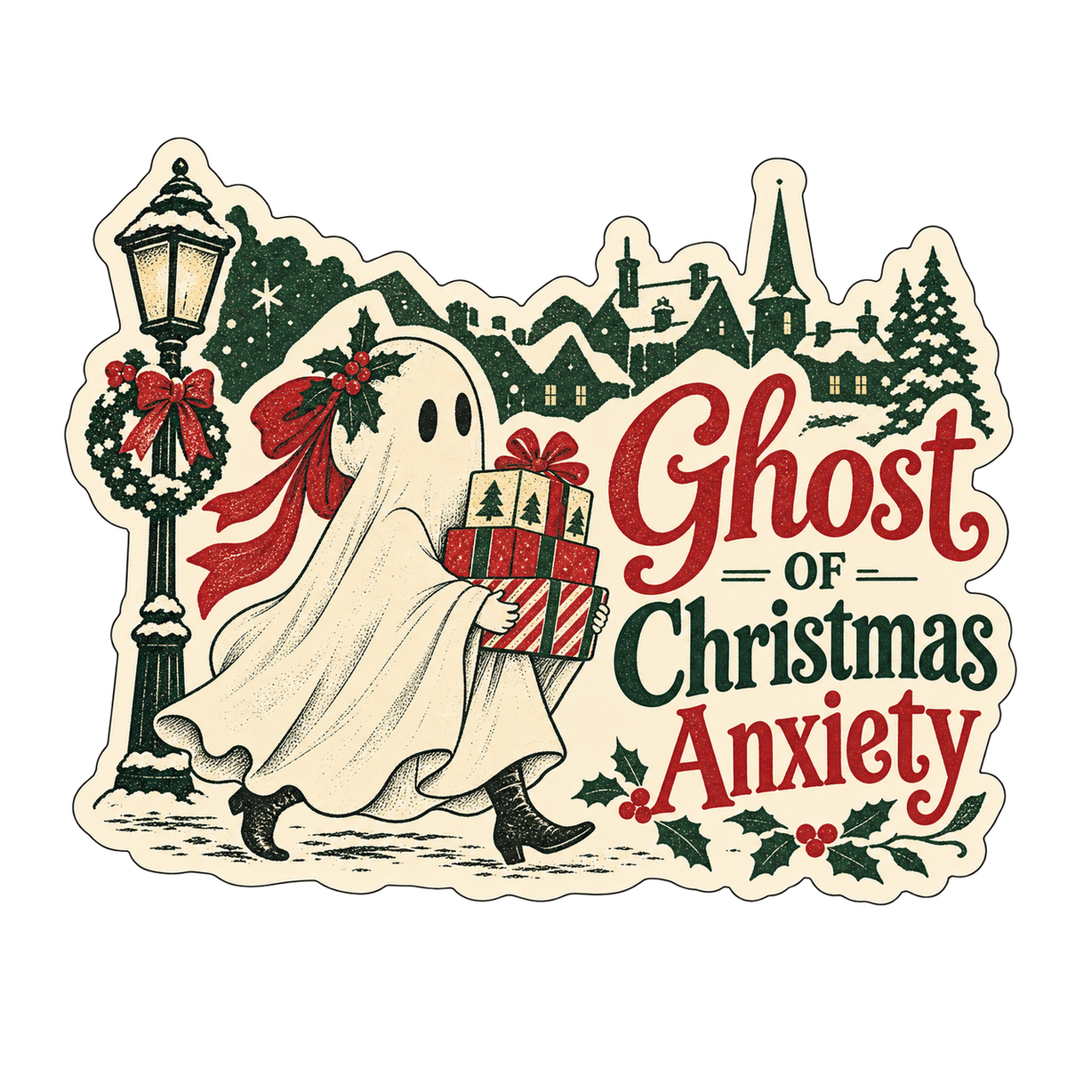 Ghost of Christmas Anxiety design, flat artwork