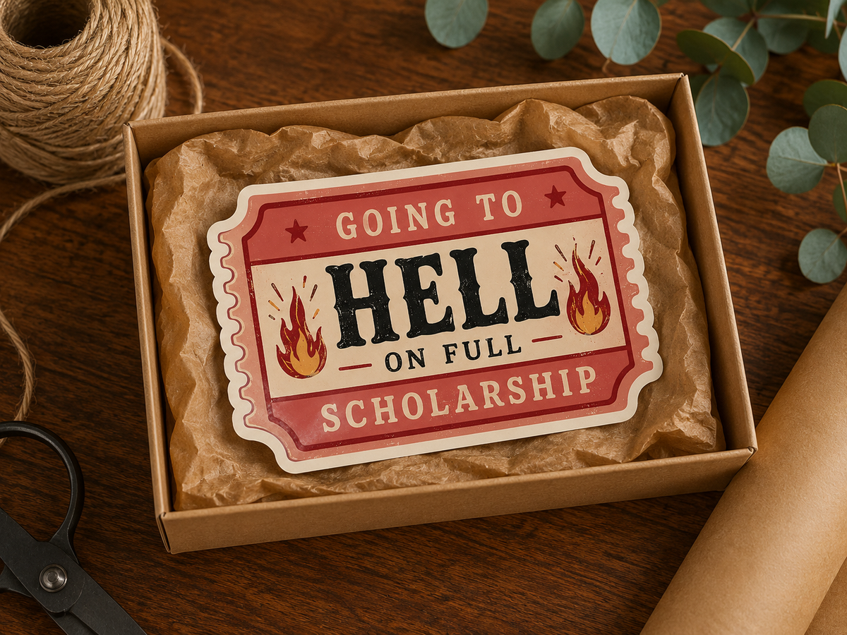 Going to Hell on Full Scholarship Sticker