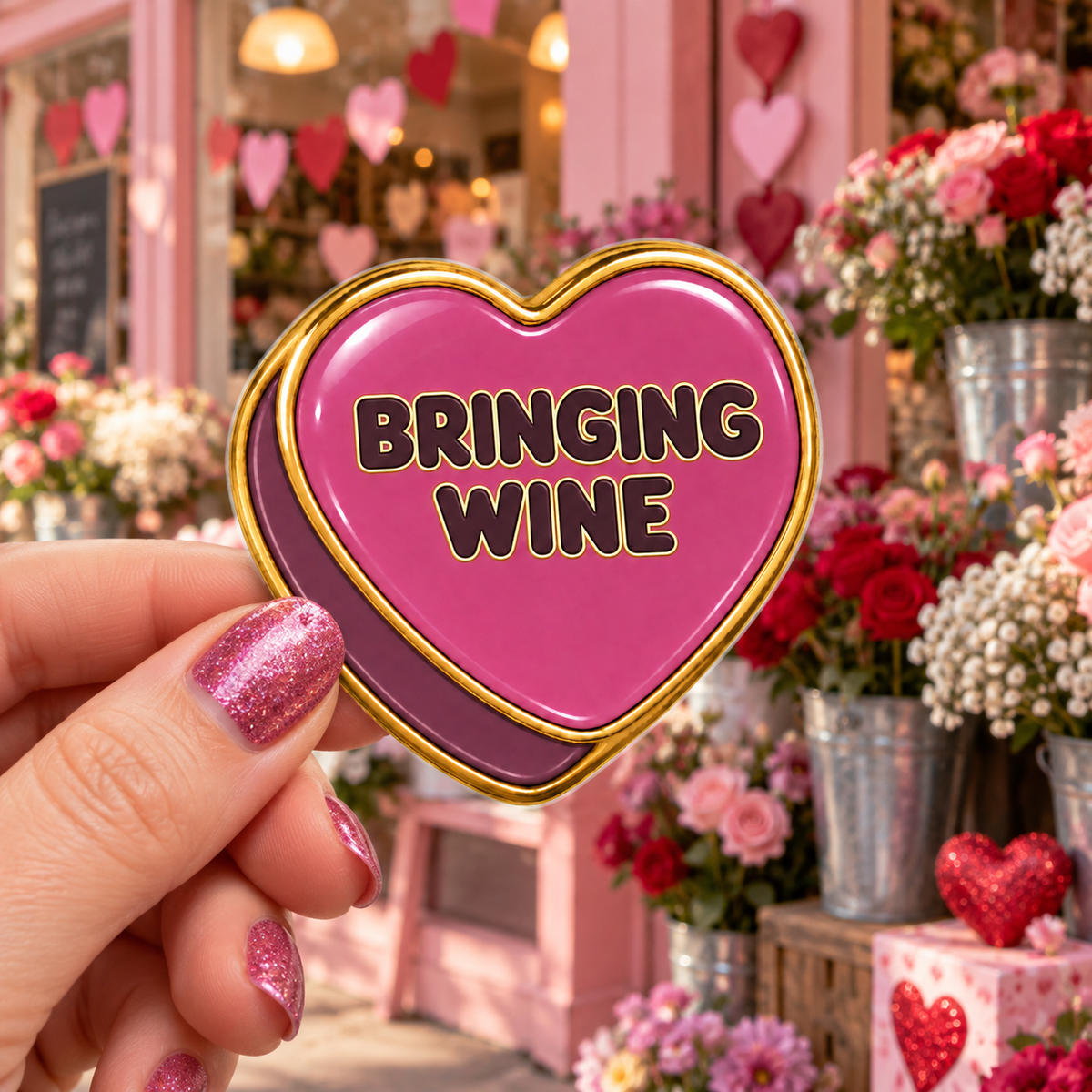 Bringing Wine Conversation Heart Sticker