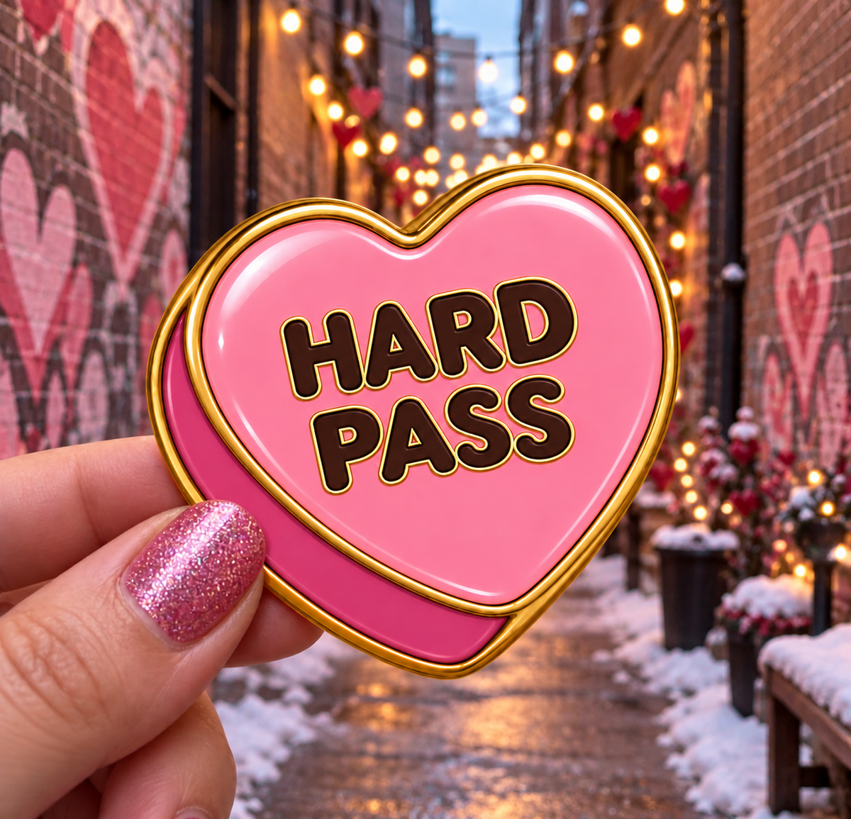 Hard Pass Conversation Heart Sticker