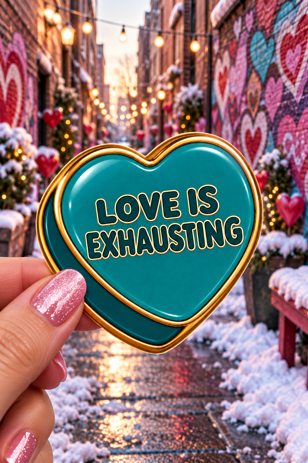 Love Is Exhausting Conversation Heart Sticker