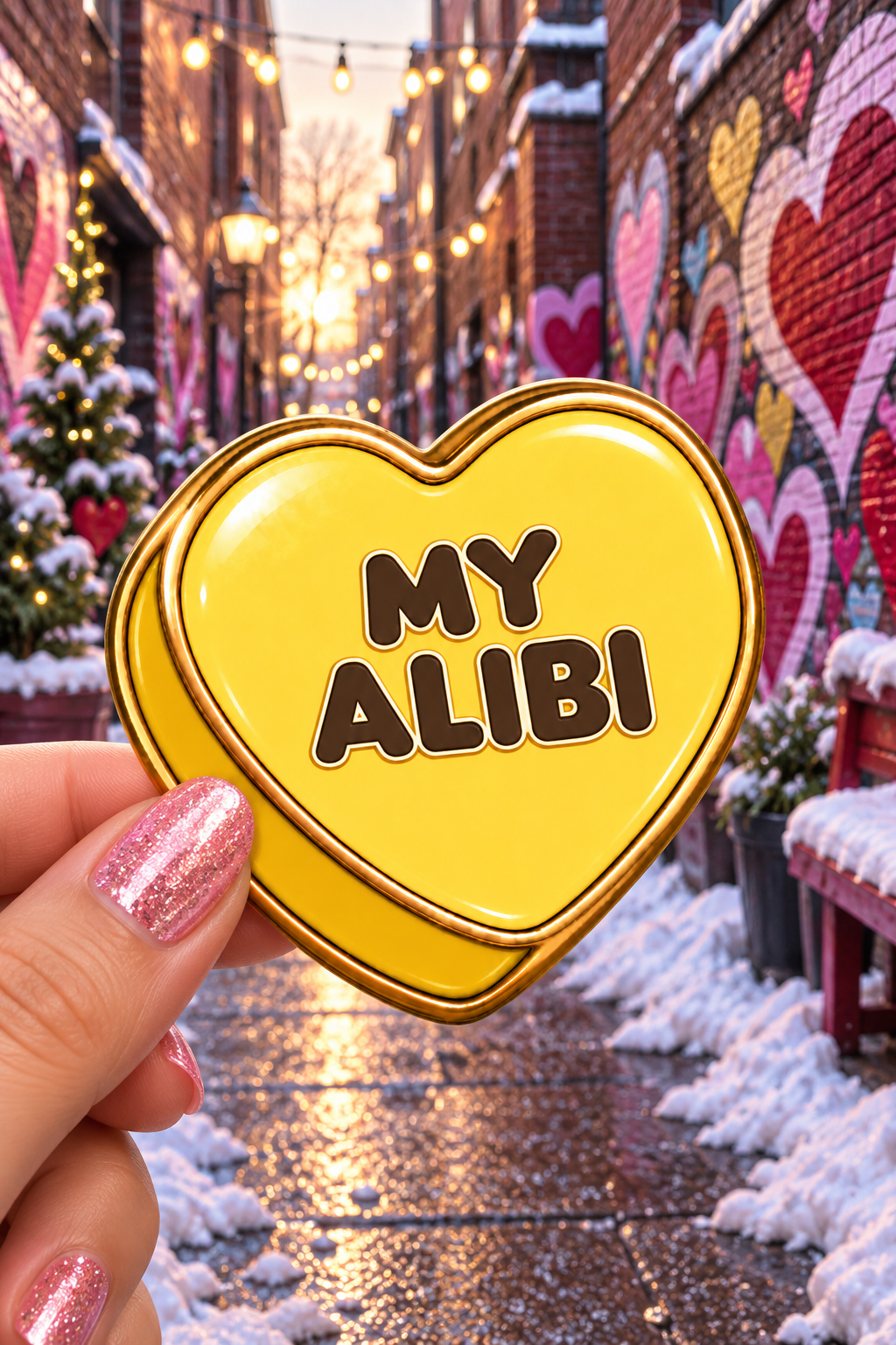 My Alibi Conversation Heart Sticker