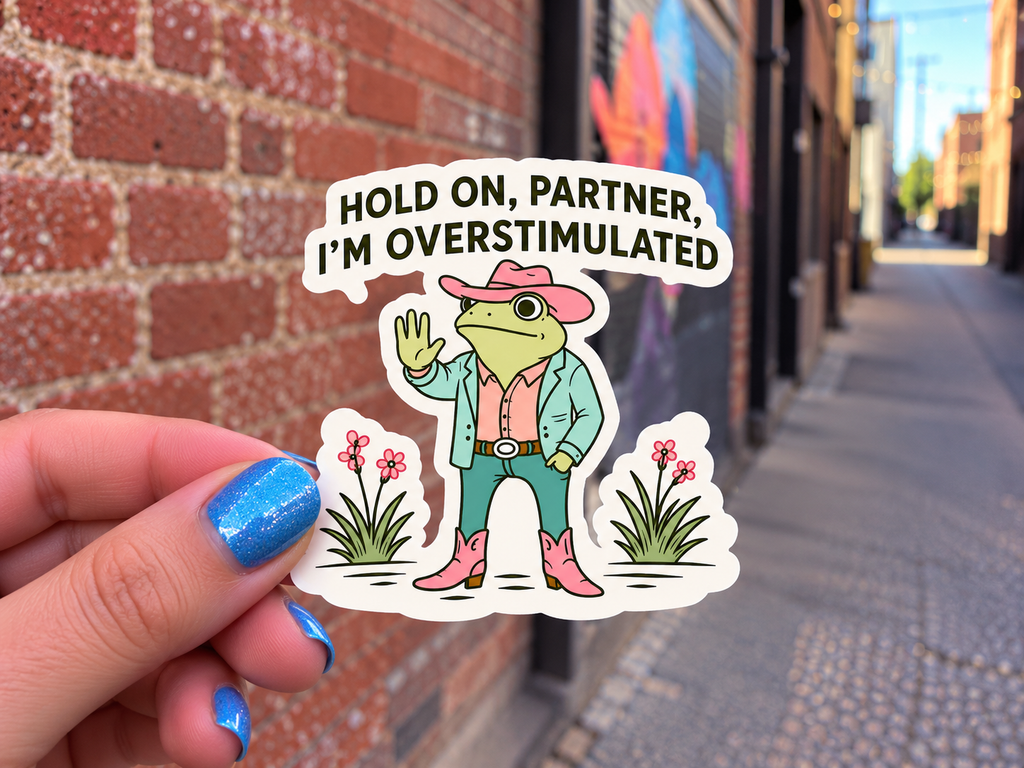 Hold On, Partner, I'm Overstimulated Sticker