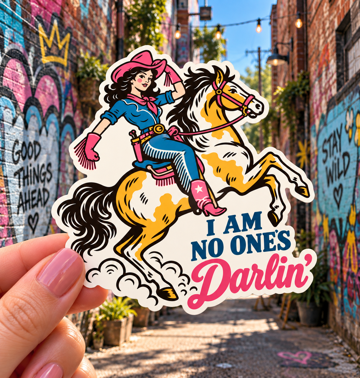 I Am No One's Darlin' sticker, shown in use