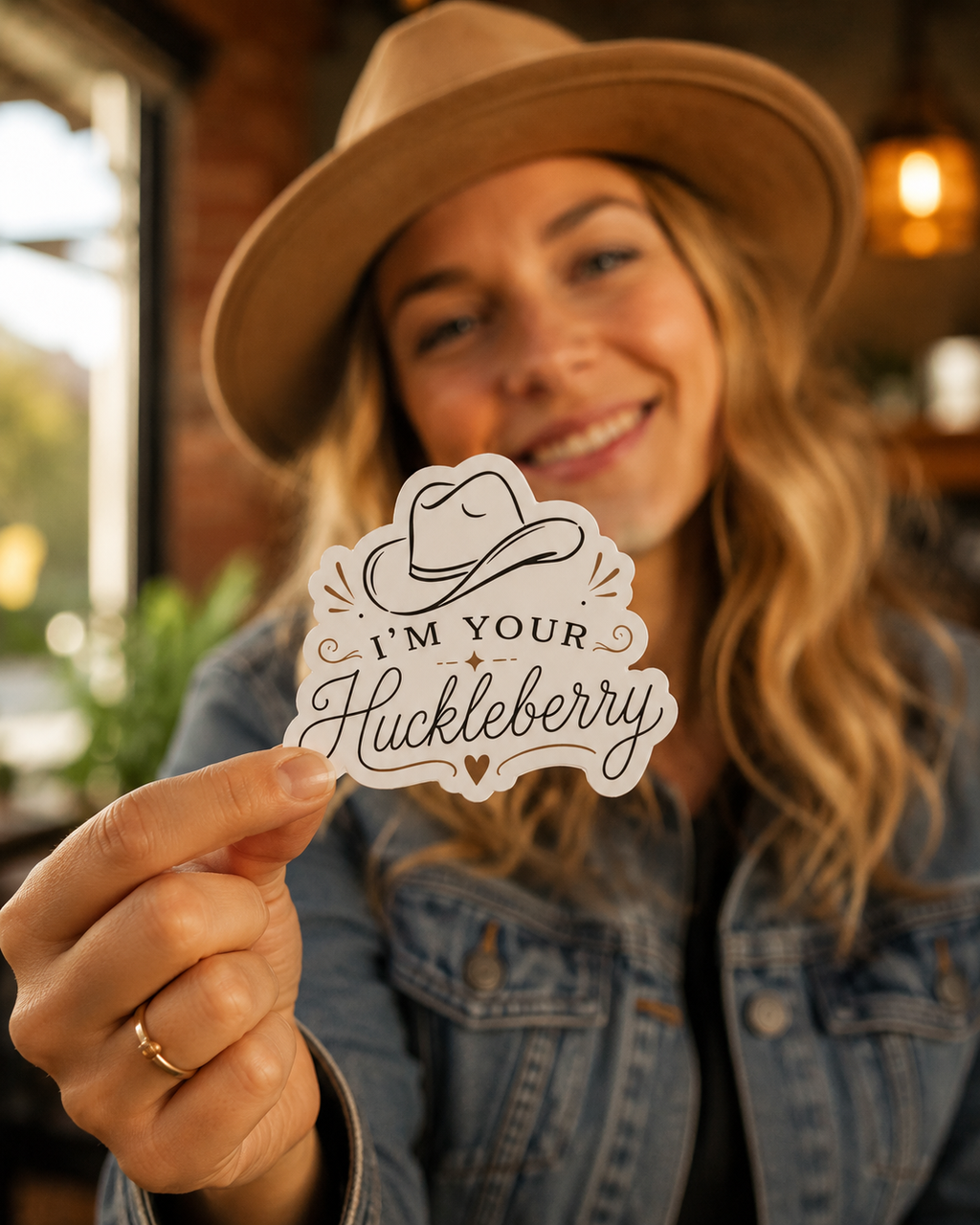 I'm Your Huckleberry magnet held in hand