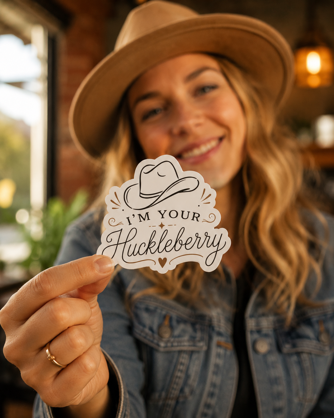 I'm Your Huckleberry magnet held in hand