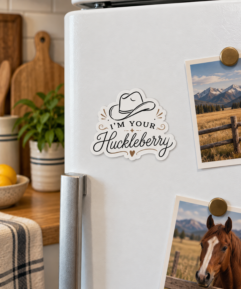 I'm Your Huckleberry magnet on a fridge