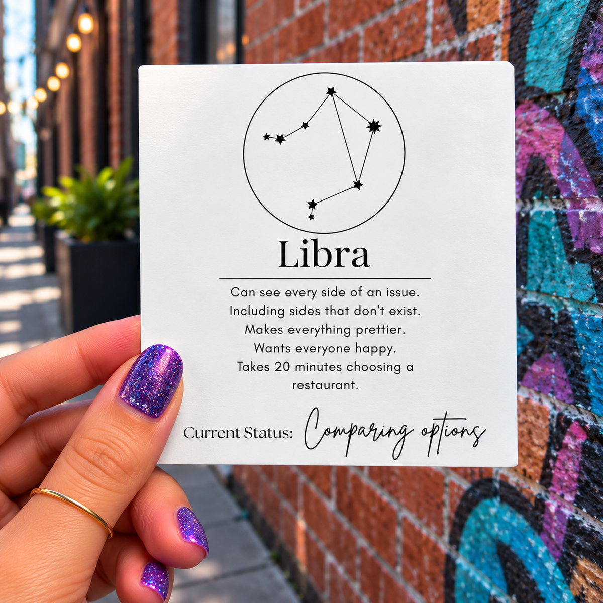 Libra Funny Zodiac sticker, shown in use