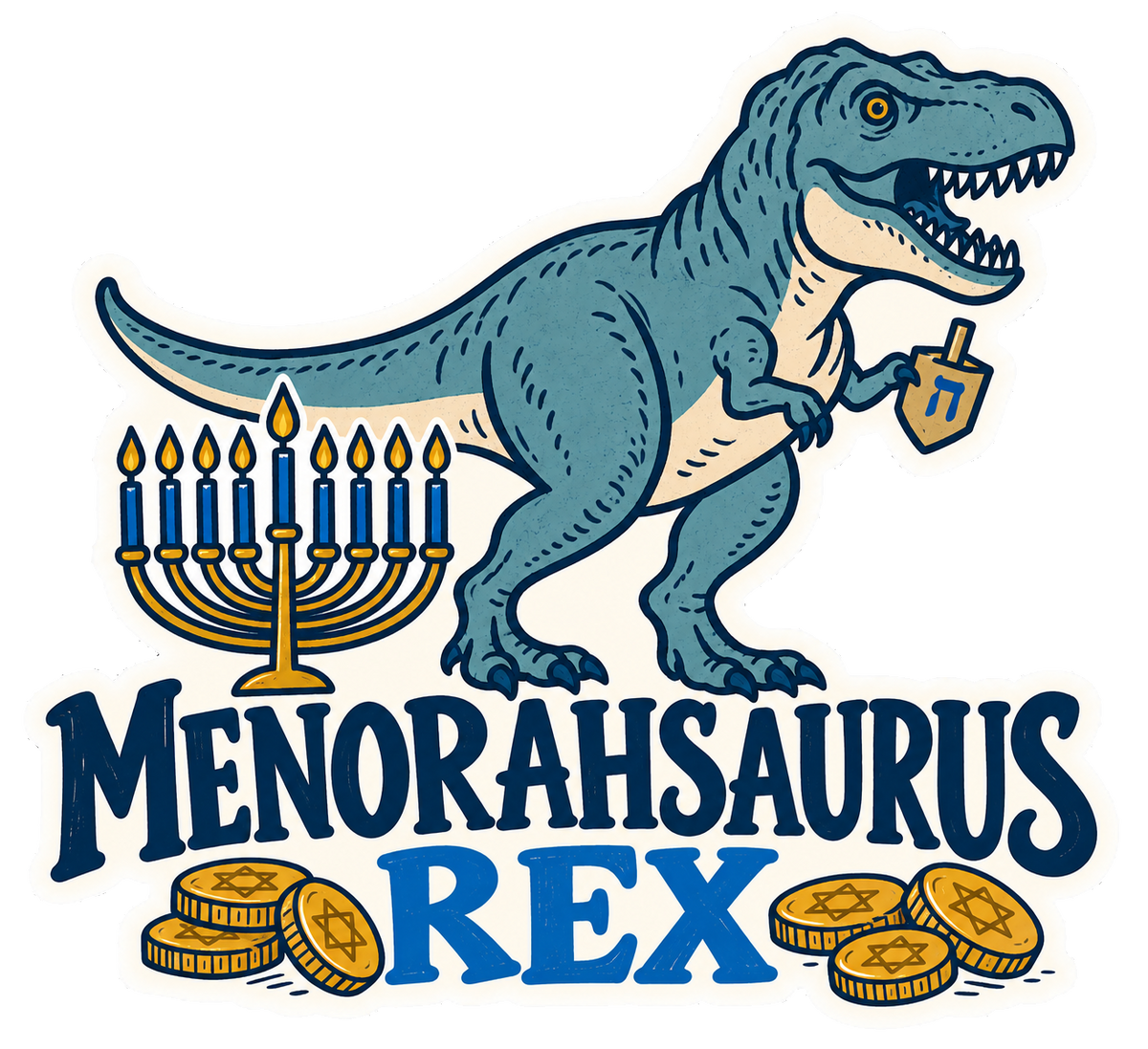 Menorahsaurus Rex sticker, flat artwork