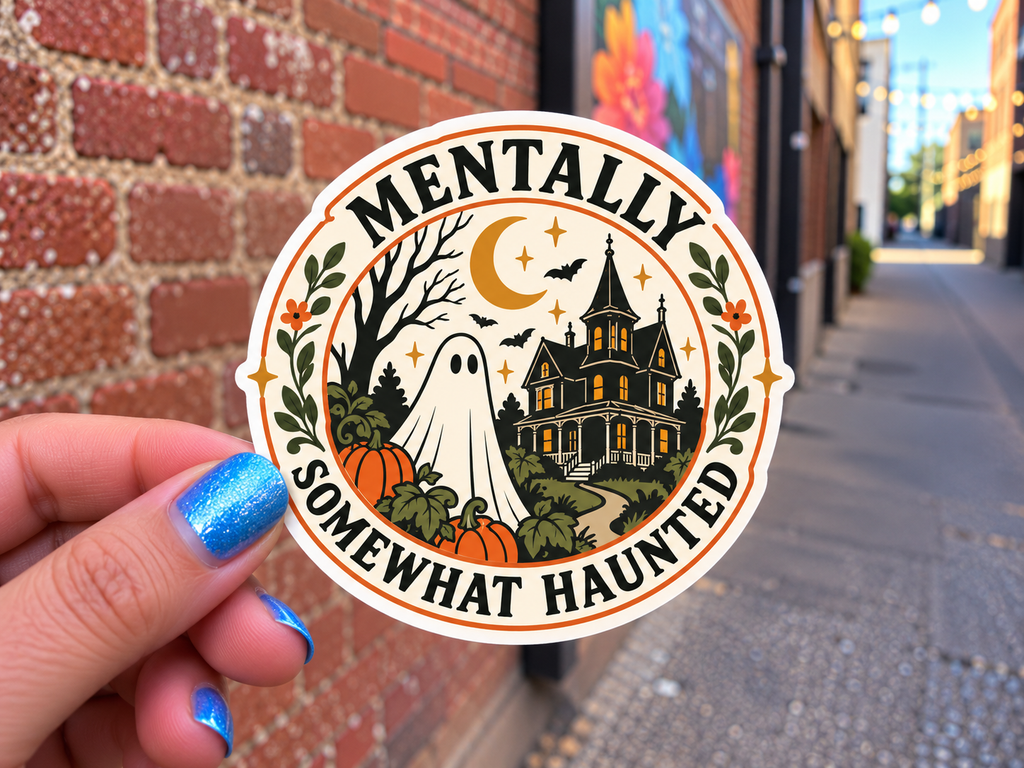 Mentally Somewhat Haunted magnet, shown in use