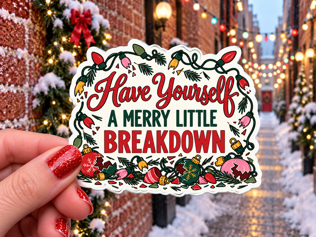 Merry Little Breakdown sticker, shown in use