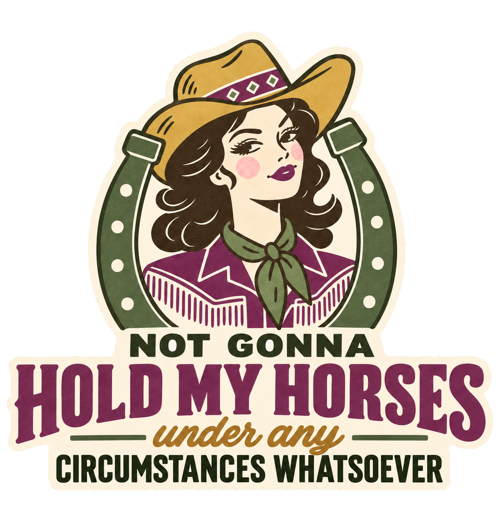 Not Gonna Hold My Horses sticker, flat artwork