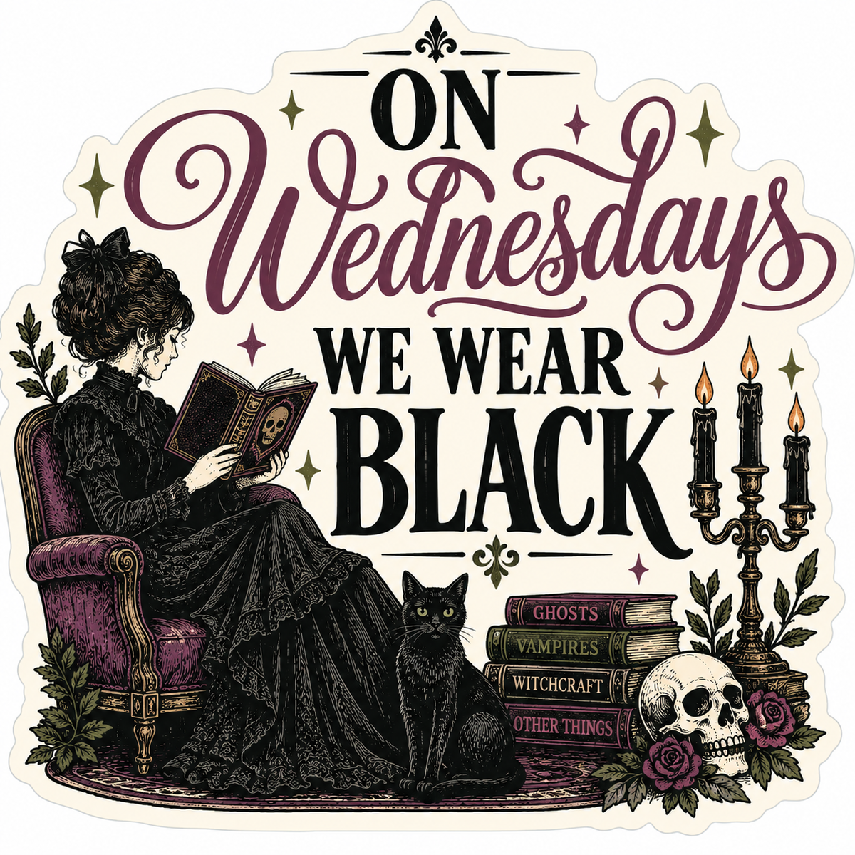 On Wednesdays We Wear Black sticker, flat artwork