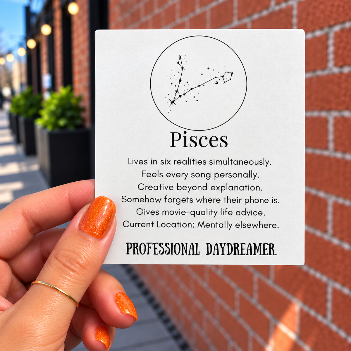 Pisces Funny Zodiac sticker, shown in use