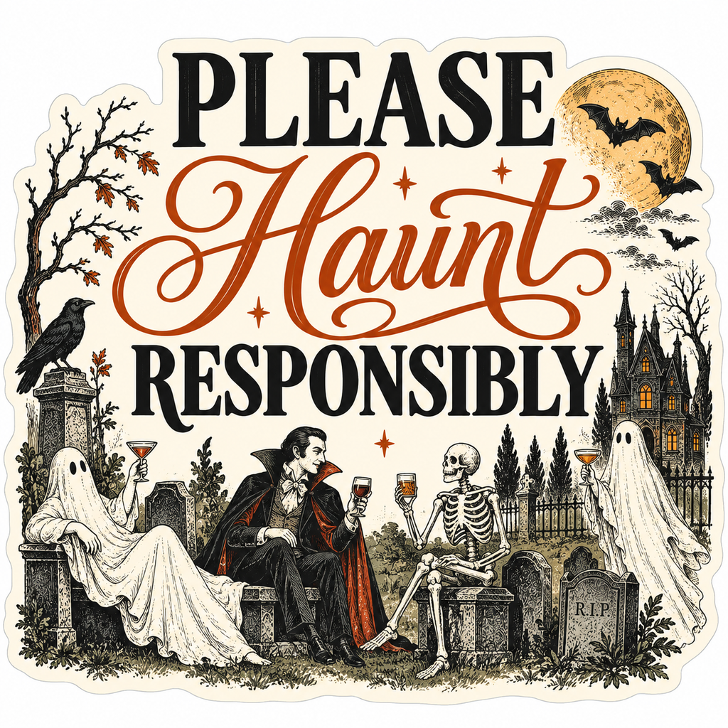 Please Haunt Responsibly sticker, flat artwork