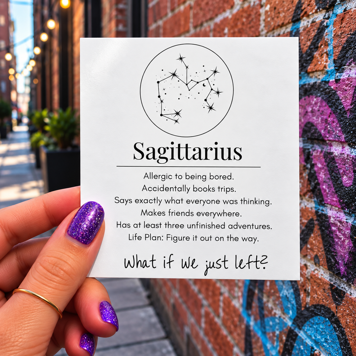 Sagittarius Funny Zodiac sticker, shown in use