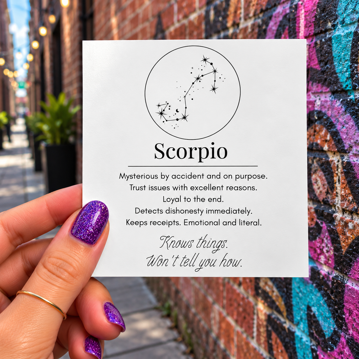 Scorpio Funny Zodiac sticker, shown in use