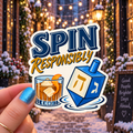 Spin Responsibly sticker, shown in use