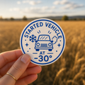 Started Vehicle at -30° sticker, shown in use