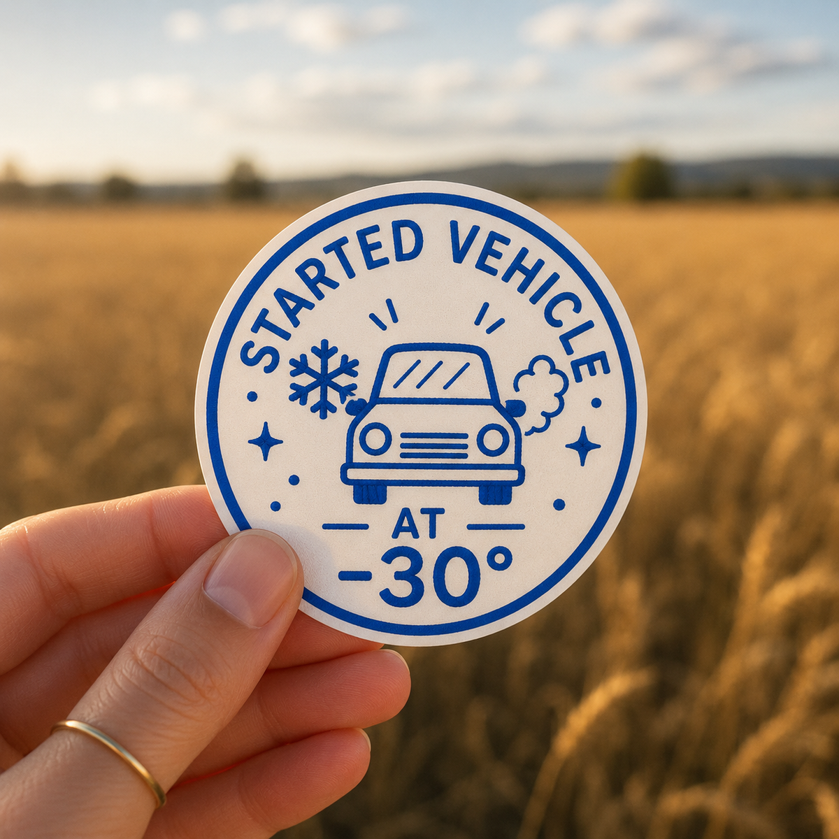 Started Vehicle at -30° sticker, shown in use