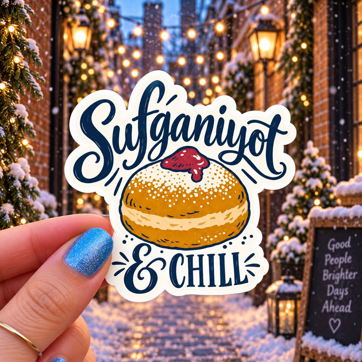 Sufganiyot & Chill sticker, shown in use