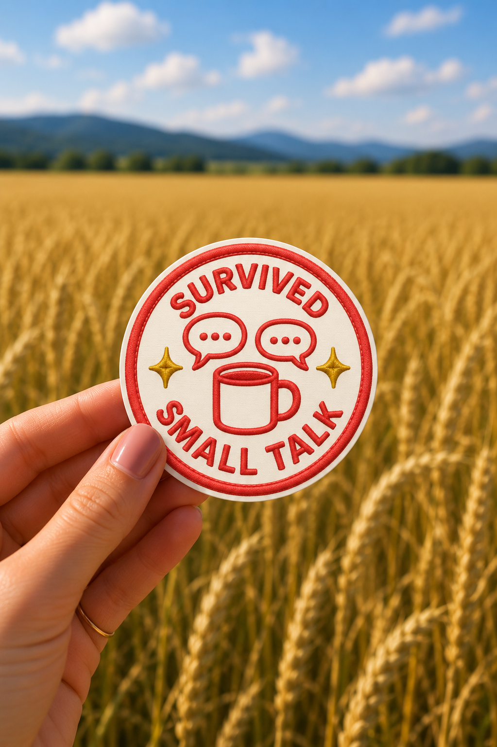 Survived Small Talk sticker, shown in use