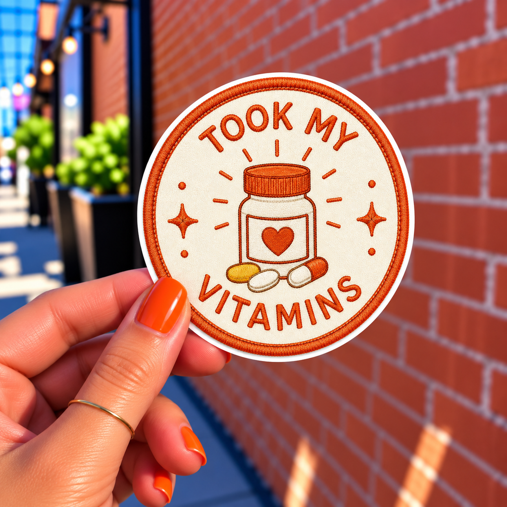 Took My Vitamins sticker, shown in use