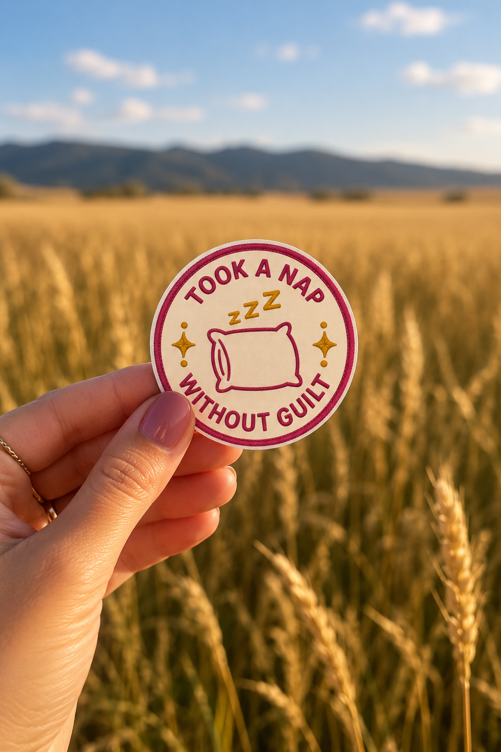 Took a Nap Without Guilt sticker, shown in use
