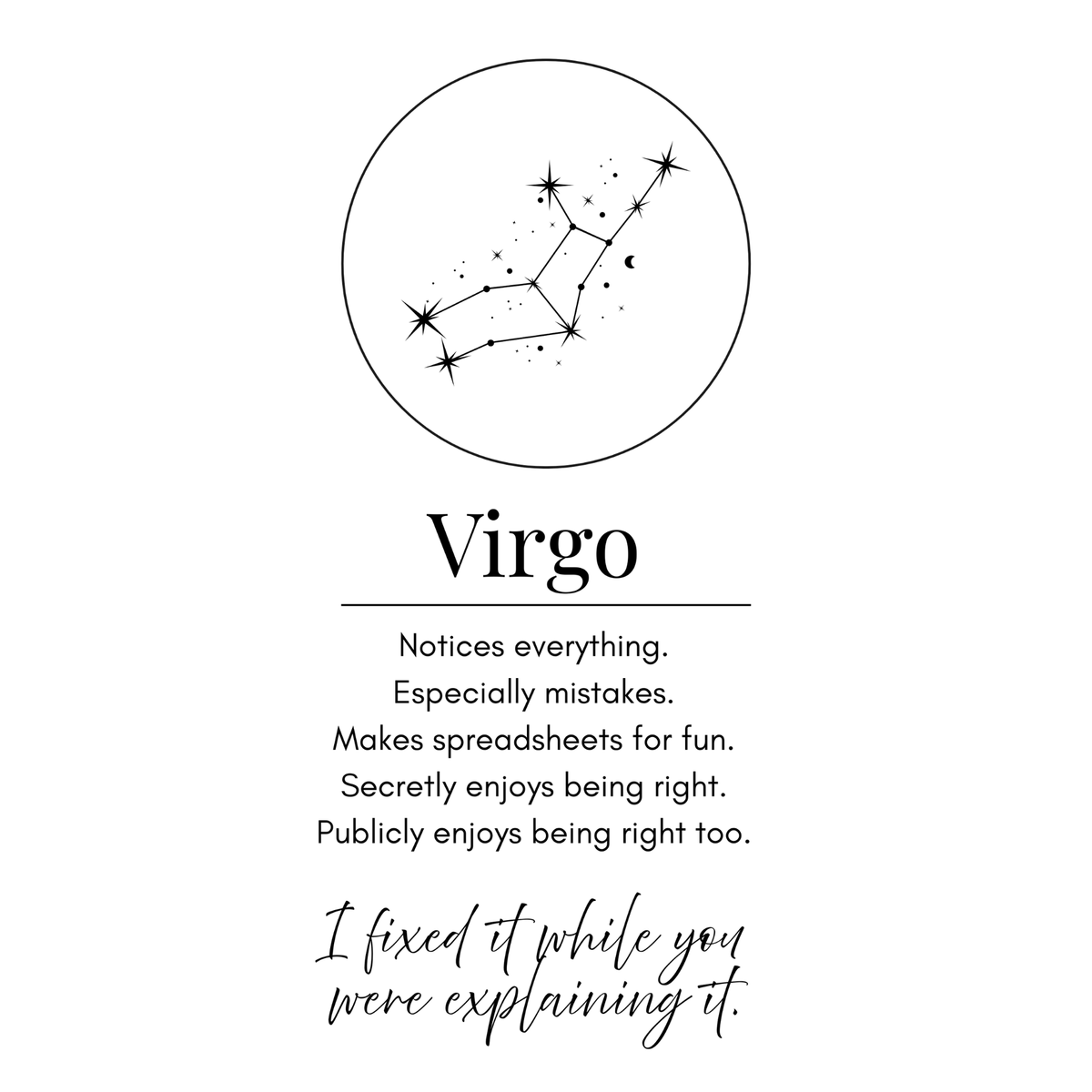Virgo Funny Zodiac sticker, flat artwork