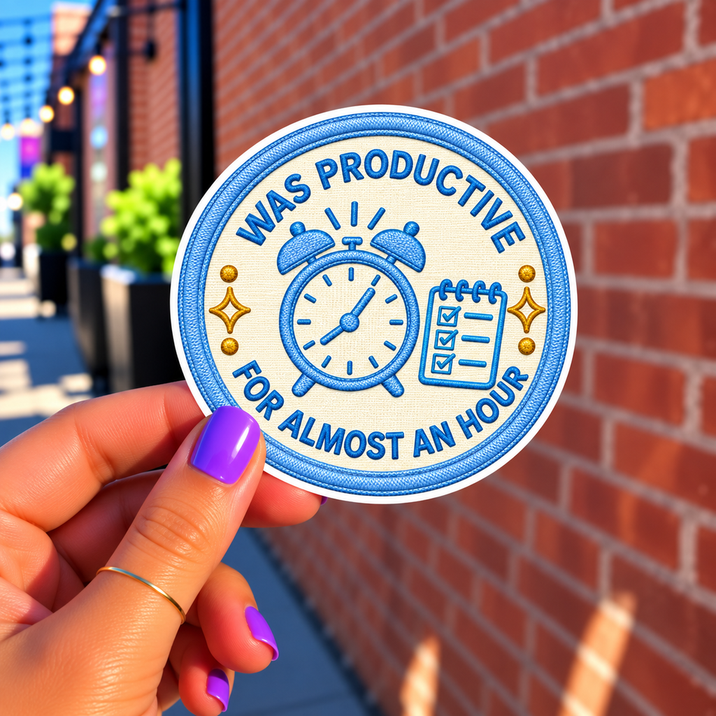 Was Productive for Almost an Hour sticker, shown in use