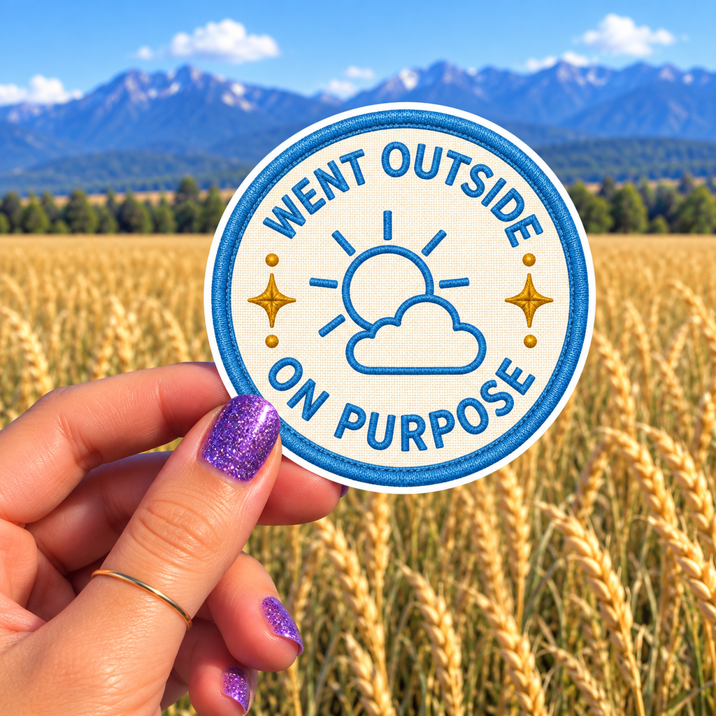 Went Outside on Purpose sticker, shown in use