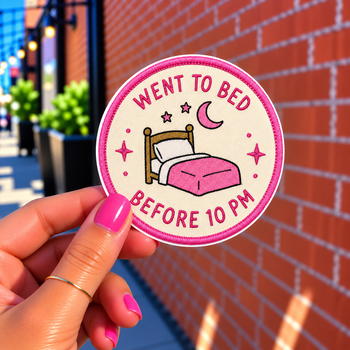 Went to Bed Before 10 PM sticker, shown in use