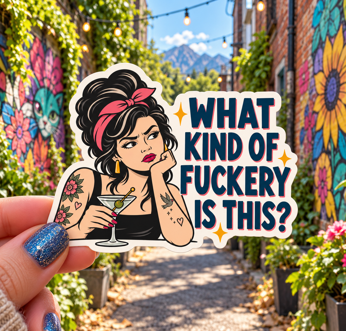What Kind of Fuckery Is This? sticker, shown in use