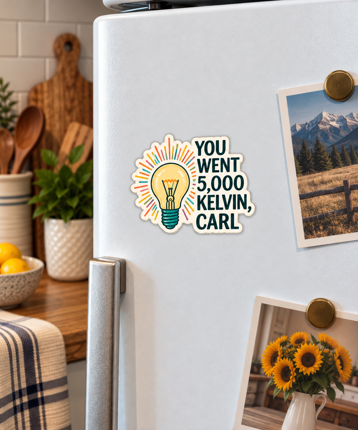 You Went 5,000 Kelvin, Carl magnet on a fridge